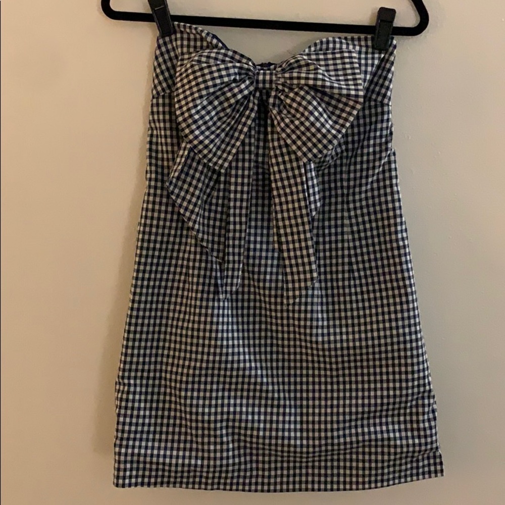 Gingham Mini Strapless Dress with Bow Accent